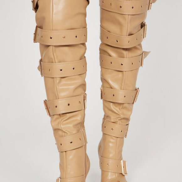 " BUCKLED  UP BABE  "  Over The Knee Heeled Boots - Nude ( BRAND NEW !!!!!! - Picture 4 of 6